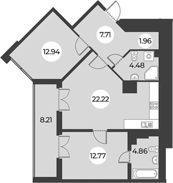 2-комнатная квартира 71.05 м², 14/24 эт., ЖК «Огни Залива»